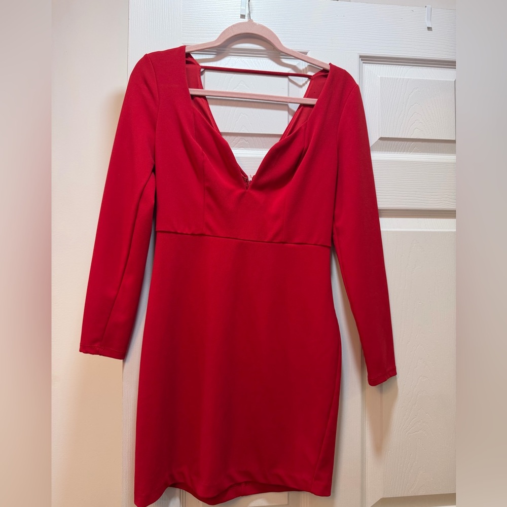 Express Vibrant Red Long Sleeve Dress